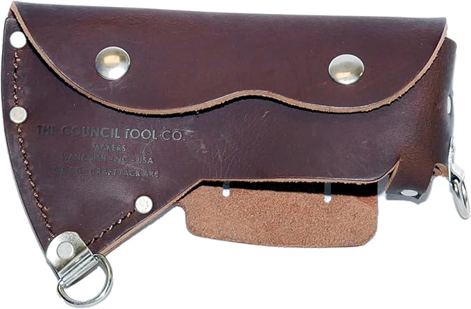 COUNCIL TOOL Leather Sheath - Wood Craft Pack Axe Bit Cover with D-Rings for Shoulder Strap, Made in The USA - AM-SHEATH13 CL