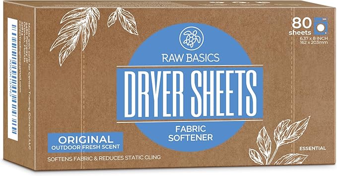 RAW BASICS Laundry Detergent Sheets, Fresh Scent, and Scent Boosters for Washer, Wild Lemon Aroma, and Dryer Sheets, 80 Bulk Loads