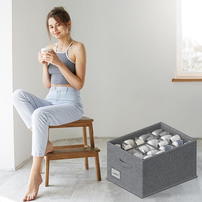 FHSQX 4 Pack Shoe Organizer for Closet,Foldable Shoe Organizer,Fits up to 48 Pairs,Storage Containers With Bottom Support for Shoes (Dark Grey, (16.5 * 12.6 * 9.5) x4)