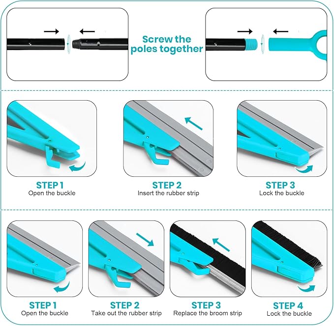 MAVRIZ Air Broom for Dust, Hair, Liquids, Silicone Broom with Removable Rubber Strip and Brooms Bristle, Multifunctional Floor Squeegee for Indoor Cleaning