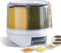 Grain Dispenser, 360° Rotating Storage Container, 6 Grid Food Dispenser with Storage Sealed Lid, Rice Dispenser for Grains, Beans, Rice, Peanut, Barley