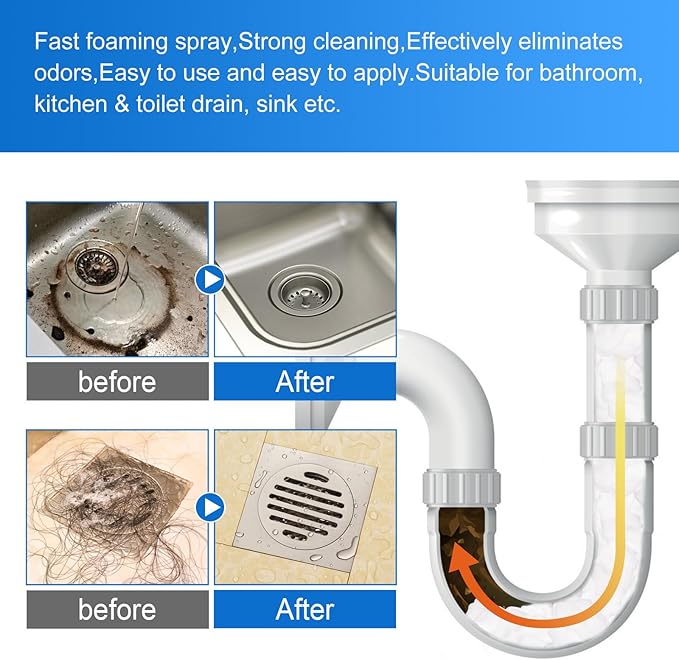 Japanese Drain Foam Cleaner, Japanese Toilet Cleaning Foam Drain Cleaner, Powerful Sink and Drain Cleaner, Drain Cleaner Hair Clog Remover Foam for Kitchen Drain, Sinks (1)