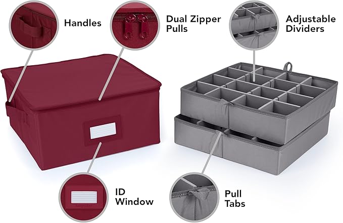 Covermates Keepsakes - Adjustable Zip-Top Storage Box - Configurable FlexGrid Compartments - Heavy Duty Polyester- Reinforced Handles - Stackable Design - Indoor Storage, Scarlett Red