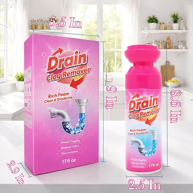 Foaming Drain Cleaner, Foam Drains Sink Cleaner and Deodorizer, Wild Tornado Drain Clog Remover for Kitchen Sinks, Shower Drains, Tubs (2 pcs)