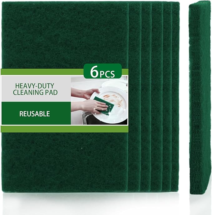 6-Pack Heavy-Duty Scouring Pads, Power Scrub Multi-Surface Scratch-Free 6"x4" in for Kitchen, Bathroom, Grill & Oven Racks