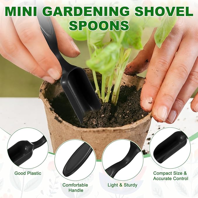 20-Pack Mini Gardening Shovel Spoons, Plastic Garden Soil Scoops for Cultivation Digging Transplanting/Flower Planting/Plant Succulent, Colorful Small Gardening Tools [Black]