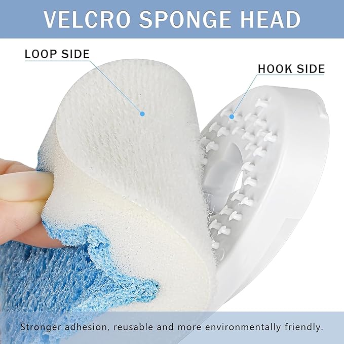 Soap Dispensing Scrub Dish Brush Head Replacements - 4 Kitchen Cleaning Brush Dish Wand Head, Scraper Heads for Stubborn Grime on Pots Pans, Stand/Hang Storage-Blue