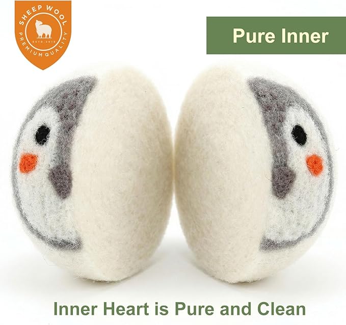 Wool Dryer Balls 3 Pack XL, Natural Fabric Softener New Zealand Wool，Handmade Organic Laundry Dryer Balls, Reusable 1000 Loads,Wrinkles Free, Shorten Drying Time（3 Pack,Animal Pattern）