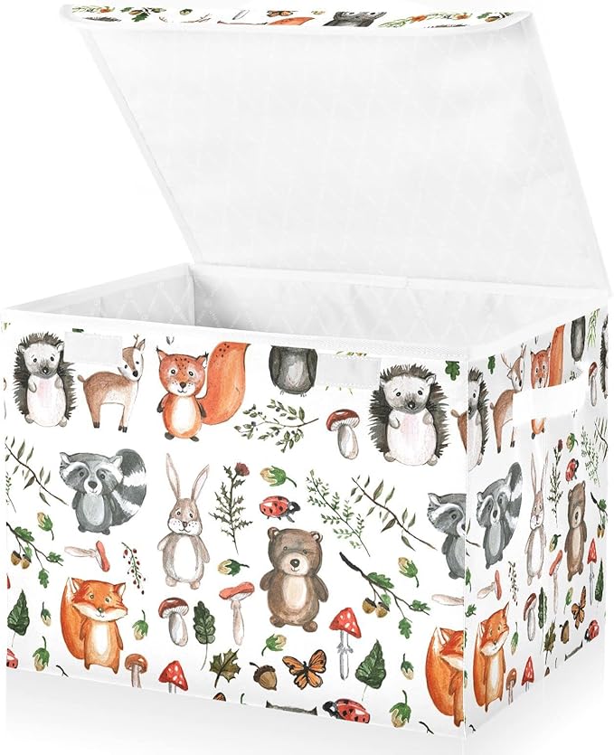 senya Large Storage Bins with Linen Collapsible Foldable Storage Cubes Fabric Closet Organizer Containers box with Flip-Top Lid for Home Bedroom Office 16.7 x 12.6 x 11.8in (Linen-woodland)