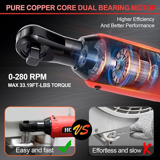 3/8" 16.8V Electric Ratchet,Cordless Ratchet Tool Kit,40 Ft-lbs,280 RPM,Equipped with 2 Packs 2000mAh Lithium-Ion Battery And Charger,Electric Wrench with Toolbo