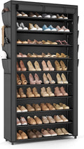 VTRIN Tall Shoe Rack with Cover, 10 Tier Shoe Organizer Storage for 50-55 Pairs Shoes and Boots Large Capacity Shoe Shelf with 8 Pockets Free Standing Shoe Rack for Closet, Entryway, Garage