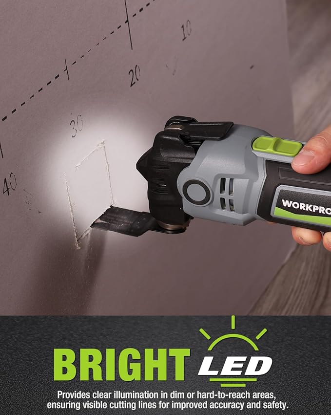 WORKPRO 400W Oscillating Multi-Tool, 6-Speed Corded Power Saw with LED Light, Quick Blade Change, 3.5° Oscillation Angle, 22 Accessories for Cutting, Sanding, Scraping