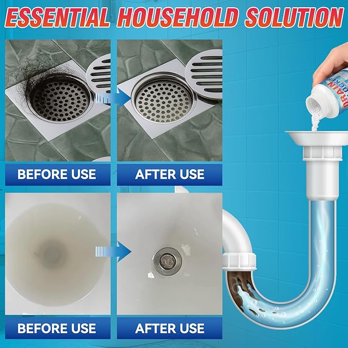 Drain Clog Remover, Powerful Sink Drain Cleaner Powder, Fast Removes Clogs, Hair, Grease & Soap Scum, for Pipes Home Use 260g