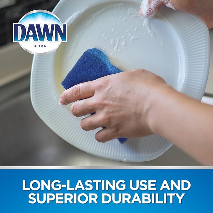 Dawn Ultra Scrubber Sponges Non-Scratch Double-Sided Kitchen Dish Cleaners, 12-Pack, Blue