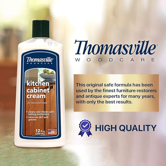 THOMASVILLE KITCHEN CABINET CREAM - Multisurface Wood Cleaner and Polish Furniture Quick Shine Restorer Protector Kitchen Cabinets Surface Cleaner House Cleaning Supplies Home Improvement, 12 Oz