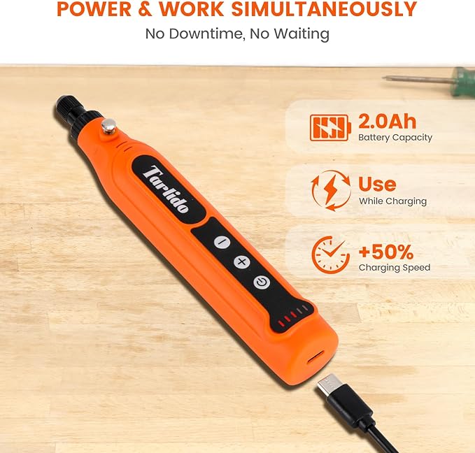 Cordless Rotary Tool, 5-Speed Rotary Tool Kit, Continuous Use While Charging, Permanent Speed Memory, 2.0Ah Capacity, 18000RPM, 31 Accessories for Craft and DIY, Orange