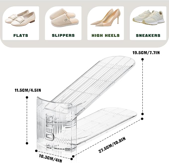 FENRUNXU Shoe Slots Organizer for Closet,8 Pack Shoe Stacker Shoe Rack Organizer for Closet Space Saver Storage Shoe Holder Organization(Transparent)