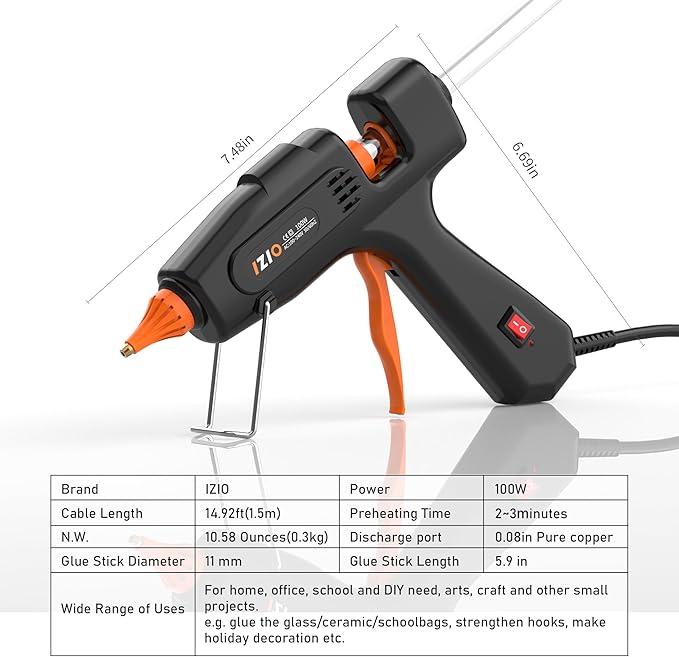 IZIO Professional Hot Glue Gun Kit-100W Fast Heat, 21 Glue Sticks(7/16"), Detachable Anti-Scald Nozzle & Durable Pouch | Heavy lightweight for diy projects, home repairs,ergonomic grip,Black gluegun