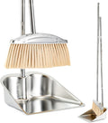 VOOWO Broom with Dustpan Combo Set, 46" Stainless Steel Broom and Dustpan Set for Home, Heavy Duty Dust Pan with Long Handle, Broom for Sweeping Indoor and Outdoor, Kitchen Broom and Dust Pan (Khaki)