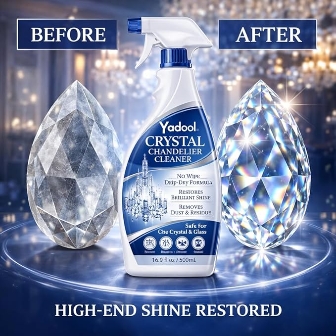 Chandelier Cleaner Spray for Glass Chandeliers, Drip Dry No Wipe Formula, Removes Dust Film, Restores Clear Shine, Easy Cleaning Solution