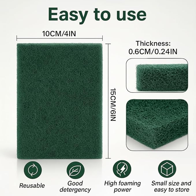 100-Pack Multipurpose Scouring Pads, Tough & Reusable Non-Scratch Cleaning Pads for Everything from Kitchen to Bathroom - Dishes, Grill, Oven, Sink, Bathtub