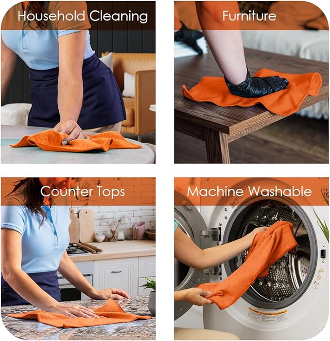 Avalon Towels Microfiber Cleaning Cloths (Value Pack of 48) - Size 16 x 16 Inches, Highly Absorbent Cleaning Rags, Lint Free, Reusable and Washable, Microfiber Towels for Cars