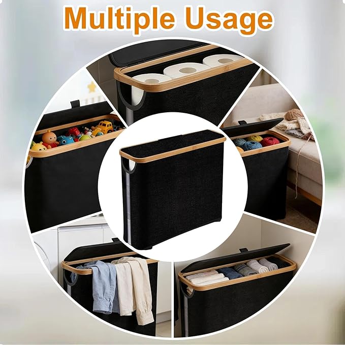 Toilet Paper Roll Storage, Bathroom Slim Toilet Paper Storage with Lid for 12 Rolls, Ultimate Bathroom Organizer with Anti-Slip Base, Black 30L