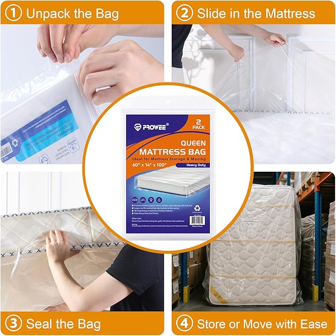 2 PK 4Mil Queen Mattress Bags for Moving – Heavy Duty Plastic Cover for Storage & Disposal, Waterproof & Tear-Resistant Moving Supplies