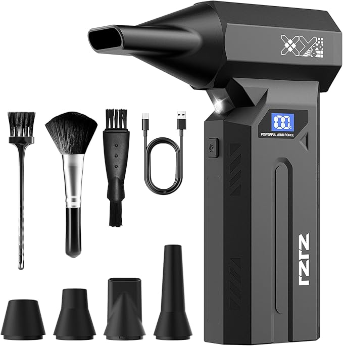 Compressed Air Duster, 150000RPM Powerful Electric Air Duster, 4-Gears Adjustable Cordless Air Blower with LED Light, Rechargeable Dust Blower for Computer, Keyboard, Outdoor, Home and Car
