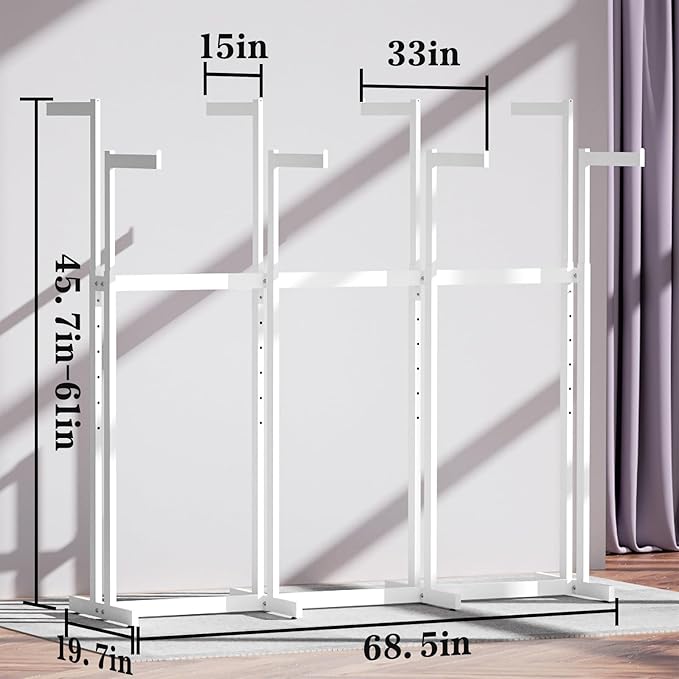 Retail Clothing Rack - for Hanging Clothes - Rolling Metal Garment Racks Heavy Duty, White Commercial Clothing Display Rack Stand with Wheels, Large Sturdy Garmet Racking (8 Arm,White)