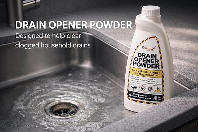 Drain Opener Powder 25 oz (708 g) – Fast-Acting Drain Cleaner for Kitchen Sink, Bathroom Drains, Shower & Pipes – Powerful Grease, Hair & Clog Remover – Heavy Duty Pipe Cleaning Powder