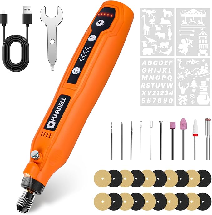 HARDELL Rotary Tool, 5 Speed Rechargeable Engraving Pen - Electric Cordless Engraver Pen for 60+ Surfaces - Beginner Friendly with 37 Accessories, Ultimate Engraving Pen Kit for Artists & DIYers