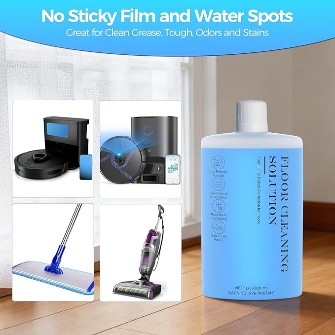 Floor Cleaning Solution,Floor Cleaner for Hardwood Tile Hardfloor Marble Cement Vinyl Flooring Laminate Flooring, Compatible Robot Vacuums with Mopping and Wet Dry Vacuum,1L, 33.8 Fl. OZ
