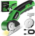 Cardboard Cutter, Rechargeable Cordless Electric Scissors, 4V Upgrade Motor Electric Box Cutter with 2 Blades, Safety Lock & LED Light, Powerful Cutting for Cardboard Box, Plastic, Leather