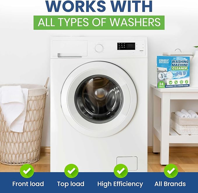 Washing Machine Cleaner Tablets 24 Pack – Deep Cleaning Descaler for HE, Front & Top Load Washers – Septic Safe, Eco-Friendly Freshener, Helps Maintain a Clean Drum – 12 Month Supply