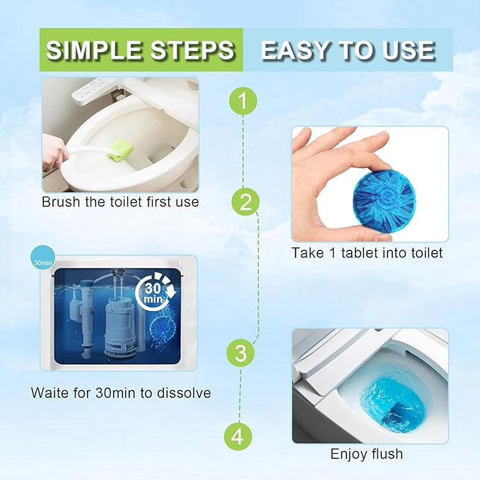 Toilet Bowl Cleaners,100 Pack Blue Toilet Tablets with Fresh Scent, Household Toilet Cleaner Continuous Cleaning, Prevent Various Stains & Odors Build Up - Septic Friendly