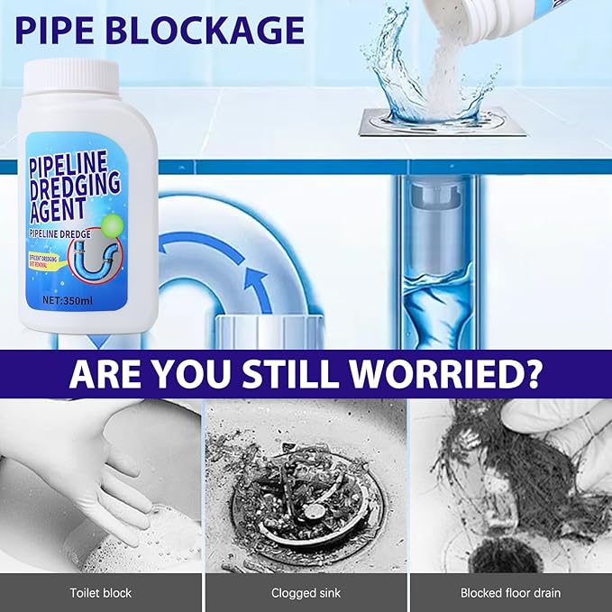 Pipeline Dredging Agent, 350ml Drain Clog Remover Agent,Kitchen Unblocker, Powerful Pipe Unclogger Powerful Sink And Drain Cleaner Powder for Kitchen Quick Cleaning (2Pcs)