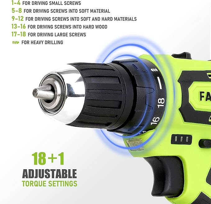FASTPRO 232-Piece 20V Cordless Lithium-Ion Drill Driver & Home Tool Set, Household Repairing Tools Kit with Drill, 12-Inch Wide Mouth Storage Bag, Green