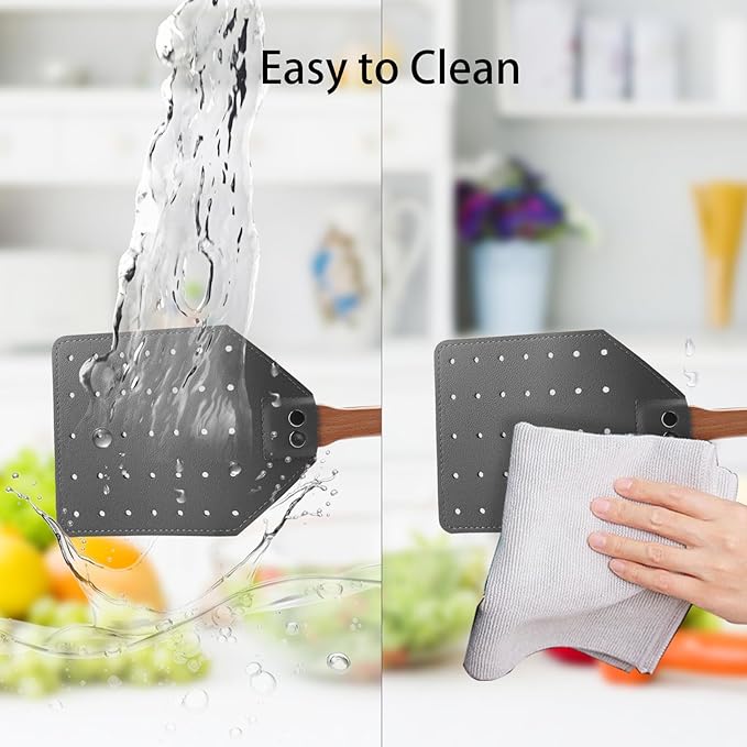 Indoor Leather Fly Swatter - 2 Pack Long Handle Heavy Duty Fly Swatter with Hanging Rope, Wood Fly Swatter Manual for Kitchen/Home Indoor and Outdoor Flies