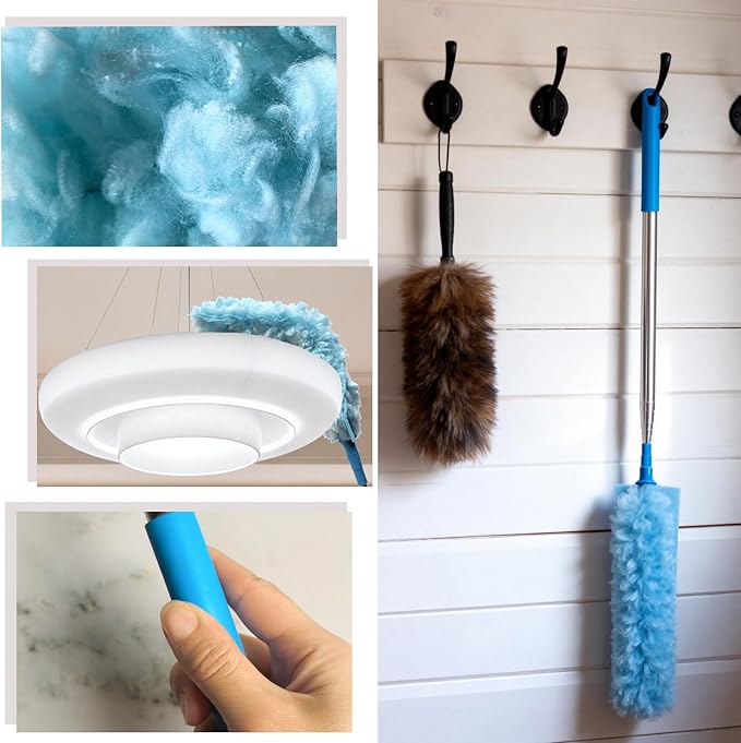100 Inch Extended Handle Duster Heavy Duty Dusting 360° Duster Refills Kit, Microfibers Multi-Surface Dusters. Efficient Duster Kit for Cleaning Pet Hair, Home, Office, Blinds, Furniture (Blue)