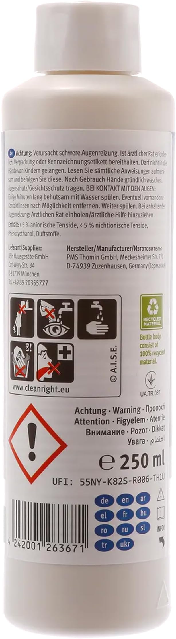 Hob Cleaner for Ceramic Glass Stainless Steel Hobs 250ml compatible with Bosch Siemens Neff Gaggenau