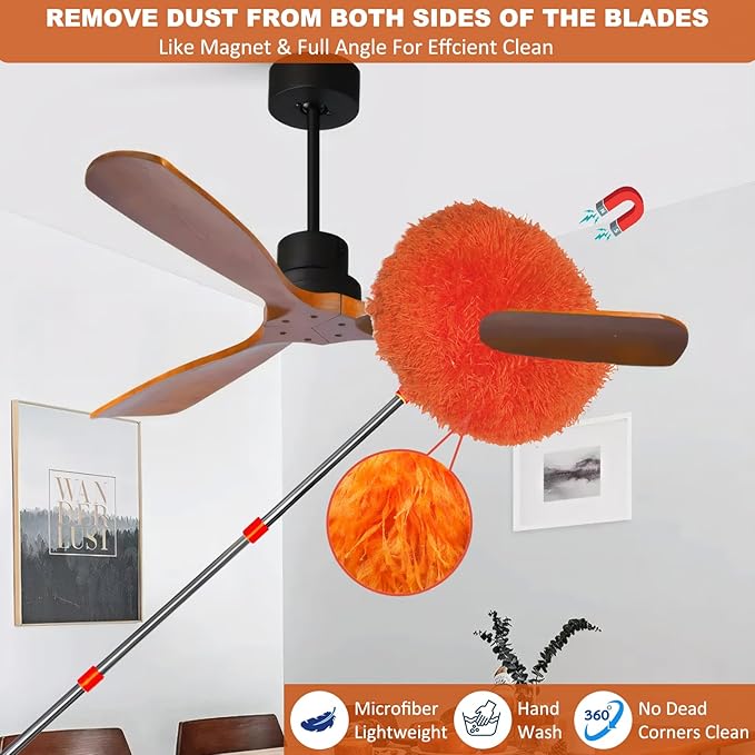 20 Ft+ High Reach Cleaning Tool Kit - Microfiber Feather Ceiling Fan Duster & Cobweb Duster with 3-14 ft Spliceable Pole Duster for Cleaning Fan, Spider Web, Ceiling, Blinds, Furniture Clean