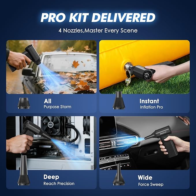 Electric Air Duster - 110,000 RPM Compressed Air Duster, 120W Cordless Air Blower for Computer Keyboard，House, Outdoor & Car, 3-Speed Rechargeable Mini Turbo Fan, Type-C Fast Charge (X113)