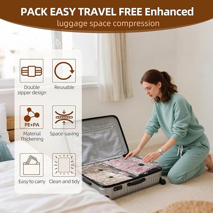 Travel Vacuum Storage Bags, 9 Pack Carry-On Size for Luggage and Suitcase, Vacuum Storage Bags, Vacuum for Bags Storage, Space Saver for Clothes & Clothing - 80% Space Saver(No pump)