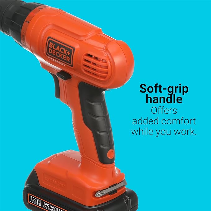 BLACK+DECKER 20V MAX* POWERCONNECT Cordless Drill Driver Kit with Drill Bit Set and Sockets, 100 pc. Tool Kit for Home, Battery and Charger Included ,Orange (BDC120VA100)