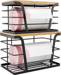 2 Pack Stackable Storage Laundry Kitchen Organizers, Wall Mount Trash Bag Holder with Bamboo Top and Garbage Bag Dispenser No Drill