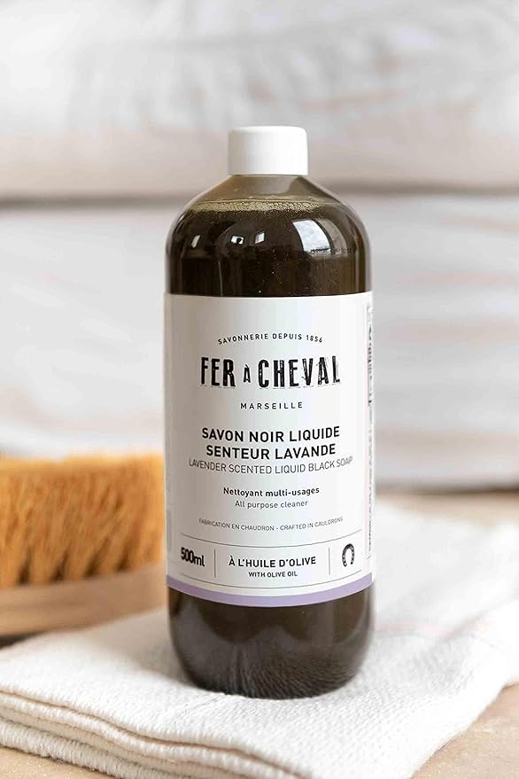 Fer à Cheval Liquid Black Soap All Purpose Cleaner with Olive Oil, Concentrated Multi-Use Cleaner for Home Surfaces, 500 ml / 16.9 fl oz, Lavender