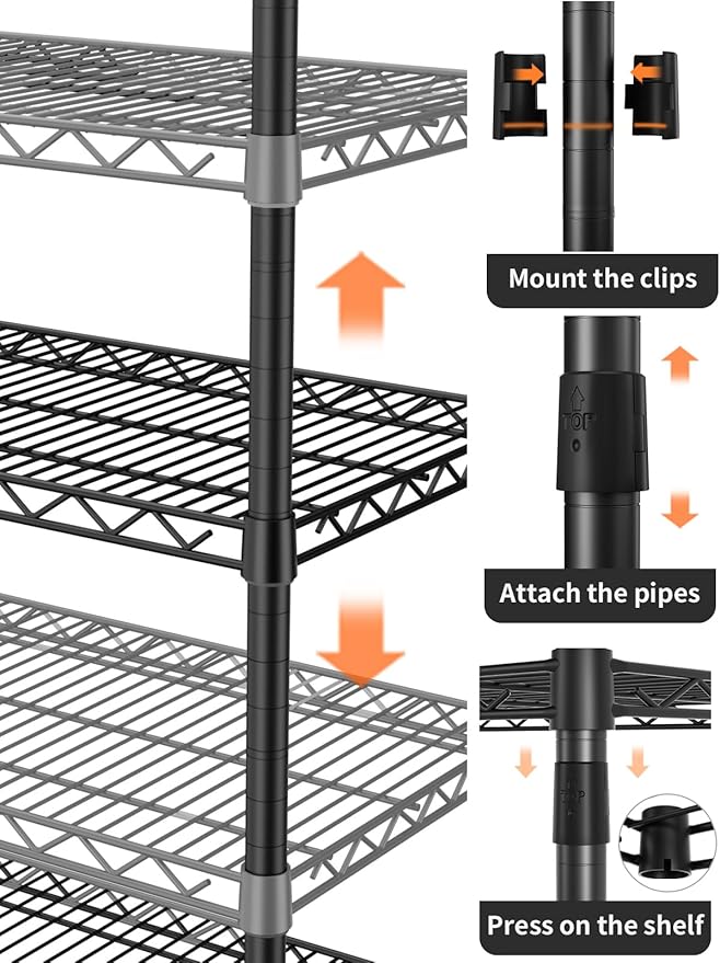 Golpart 5 Tier Adjustable Storage Shelves Heavy Duty Metal Utility Shelf 1750LBS Capacity Wire Shelving Unit Organizer Rack for Home Kitchen Garage Pantry Room 18" D x 46" W x 77" H Black