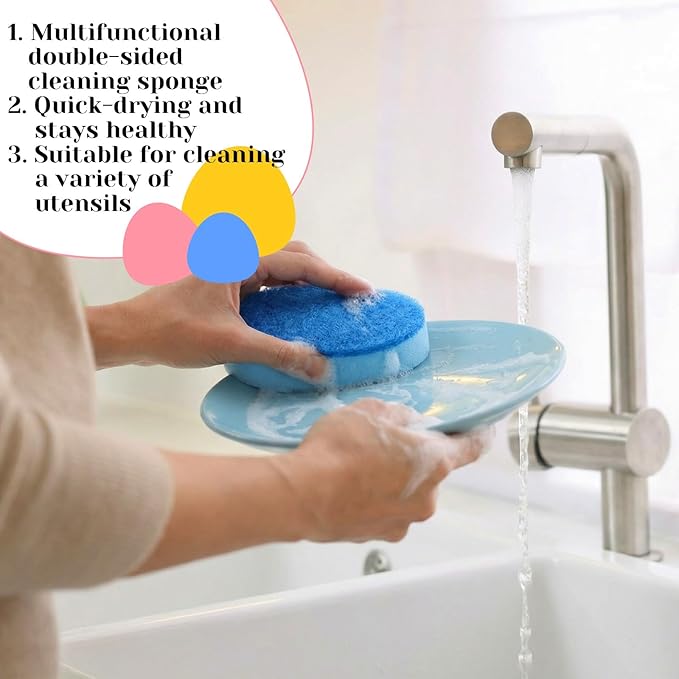 Tioncy 12 Pack Kitchen Sponges Bulk Dual Sided Scrubber Sponges Dishwashing Kitchen Cleaning Accessories for Household Supplies (Easter Eggs,Pink, Green, Blue, Yellow)