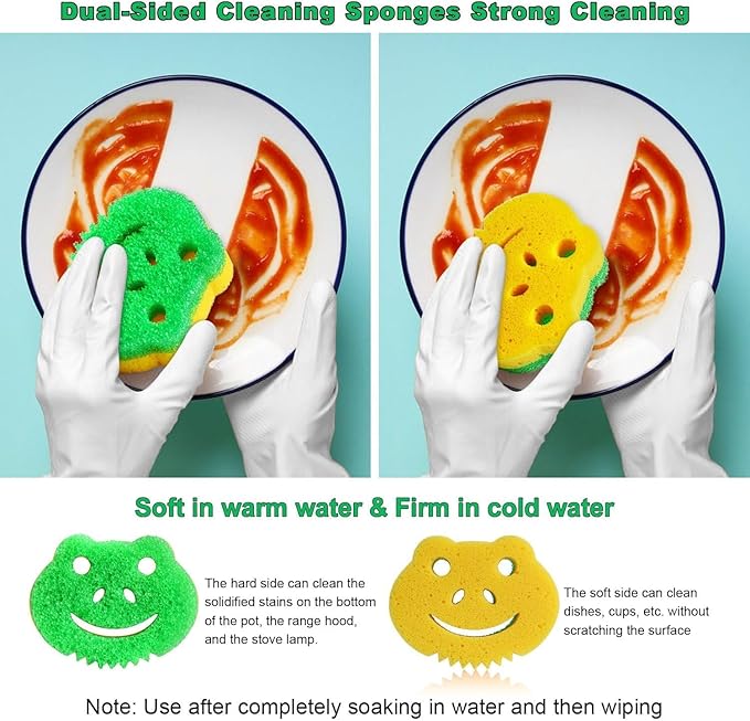 SmilePowo 5 Pack Frog Dual-Sided Multi-Functional Scrub Sponge, Dual-Sided Temperature Controlled Kitchen Sponge for Dishes,Furniture,Scrub Sponges Household Cleaning Pads Bathroom Wall Cleaner